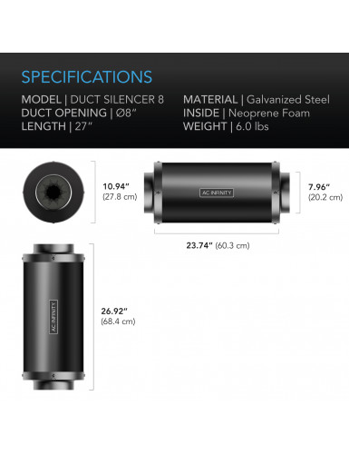 AC Infinity Pipe Silencer (20 cm) – Ultieme Geluidsdemping voor Grote Ventilatiesystemen