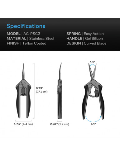AC Infinity Snoeischaar van roestvrij staal, ergonomisch, lichtgewicht, 16,7 cm gebogen bladen