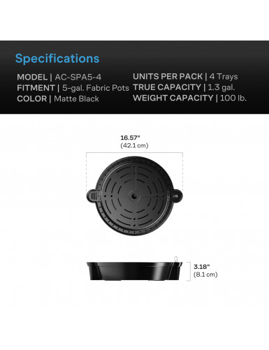 AC Infinity – Zelfbewaterende Stoffen Pot Basis, 4-pack