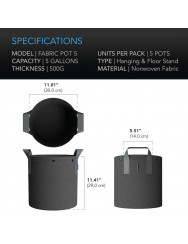 AC Infinity Stevige, herbruikbare stoffen potten, 19 liter, 5 stuks