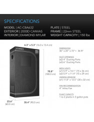 AC Infinity CLOUDLAB 632, Advance kweektent 90 x 60 x 180 cm, 2000D Diamond Mylar-stof