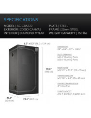 AC Infinity CLOUDLAB 722, Advance kweektent 60 x 60 x 180 cm, 2000D Diamond Mylar-stof
