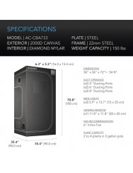 AC Infinity CLOUDLAB 733, Advance kweektent 90 x 90 x 180 cm, 2000D Diamond Mylar-stof