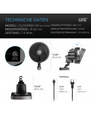 AC-Infinity Cloudray A9, clipventilator voor kweektenten, 225 mm