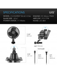 AC-Infinity Cloudray S6, oscillerende clipventilator voor kweektenten 150 mm
