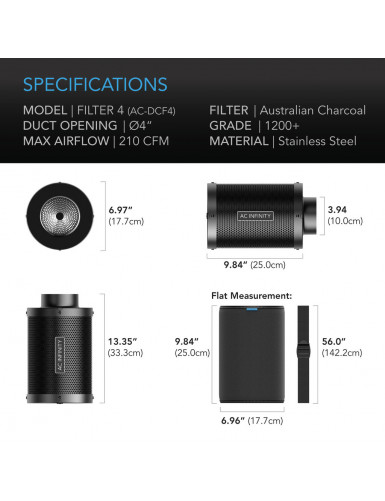 AC Infinity Actief koolstoffilter 100 mm 357 m³/h