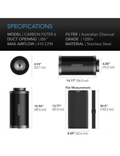 AC Infinity Actief koolstoffilter 150 mm 700 m³/h