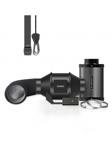 AC Infinity Luchtfilterset 100 mm, inline kanaalventilator, snelheidsregelaar en actief koolstoffilter