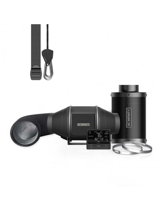 AC Infinity Luchtfilterset PRO 100 mm, inline-ventilator met slimme controller en koolstoffilter 