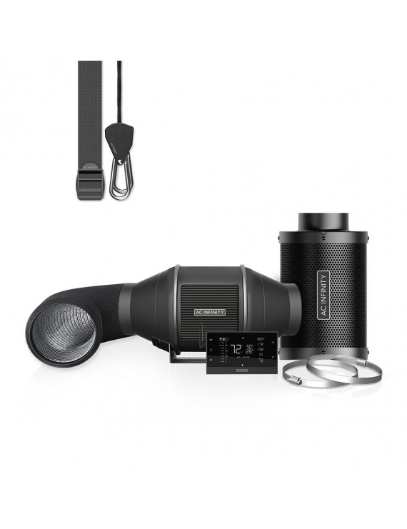 AC Infinity Luchtfilterset PRO 100 mm, inline-ventilator met AI+ controller en koolstoffilter 