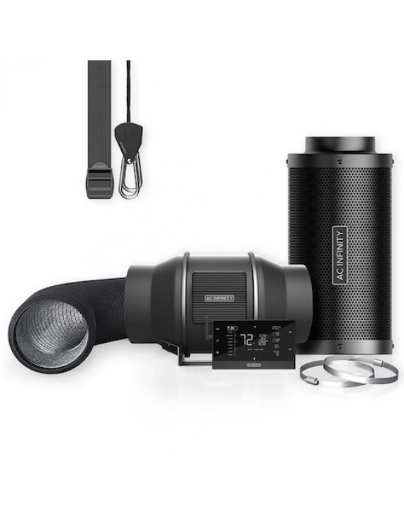 AC Infinity Luchtfilterset PRO 150 mm, inline-ventilator met AI+ controller en koolstoffilter 