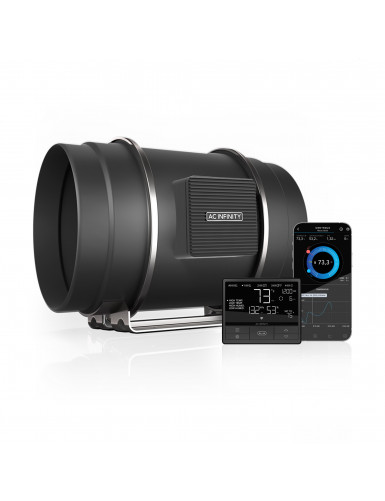 AC Infinity Cloudline Pro T8, stille inline-ventilatorsysteem met temperatuur- en vochtigheidsregeling, 200 mm