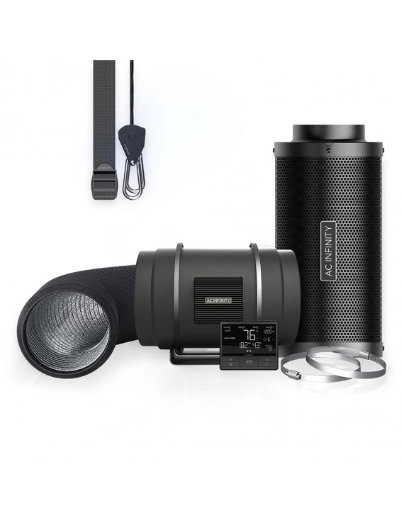 AC Infinity Luchtfilterset PRO 200 mm, inline-ventilator met slimme controller en koolstoffilter 