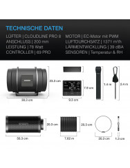 AC Infinity Luchtfilterset PRO 200 mm, inline-ventilator met slimme controller en koolstoffilter 