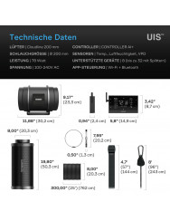 AC Infinity Luchtfilterset PRO 200 mm, inline-ventilator met AI+ controller en koolstoffilter 